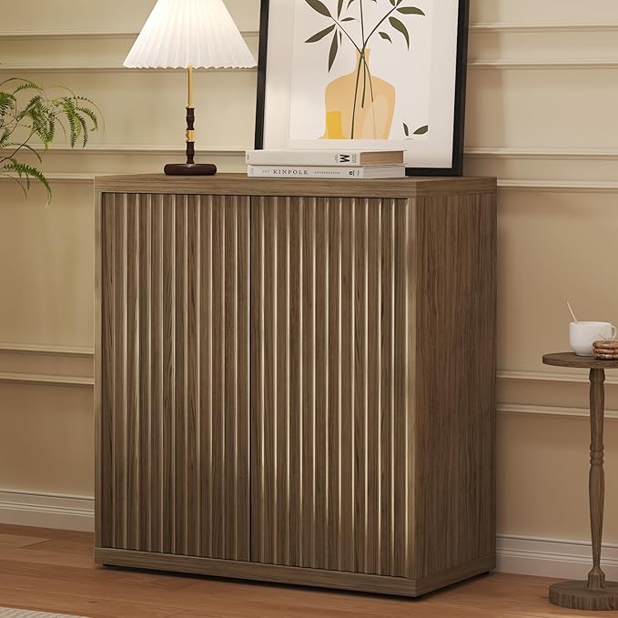 Fluted Sideboard Cabinet with Storage, Mid Century Modern Accent Cabinet
