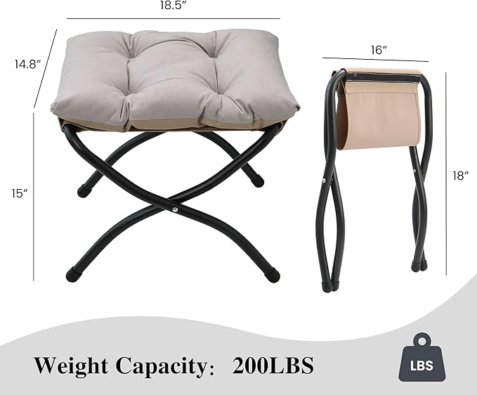 15" Folding Ottoman, Foldable Footrest Stool, Portable Small Foot Stool