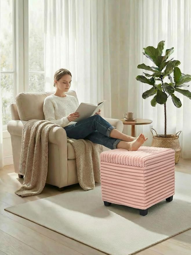 ABHENG 17.7 inches Faux Fur Ottomans Cube
