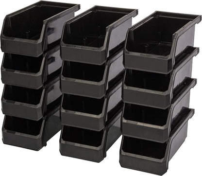 ReadySpace Plastic Containers for Organizing and Storage Bins for Drawers, Desks, Office Organization, and Garage, Stackable Bins, Small (3" x 7" x 4"), 12-Pack, Black
