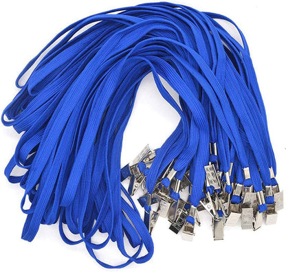 Bird Fiy® 50 Pack Lanyards with Bulldog Clip and 50 Pack Waterproof Clear Plastic Vertical Name Tag Badge ID Card Holders(Blue)