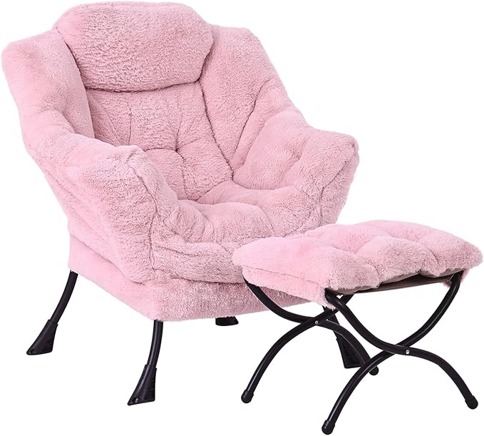 MBOOYOME Lazy Chair with Folding Ottoman, Modern Accent Lounge Armchair with