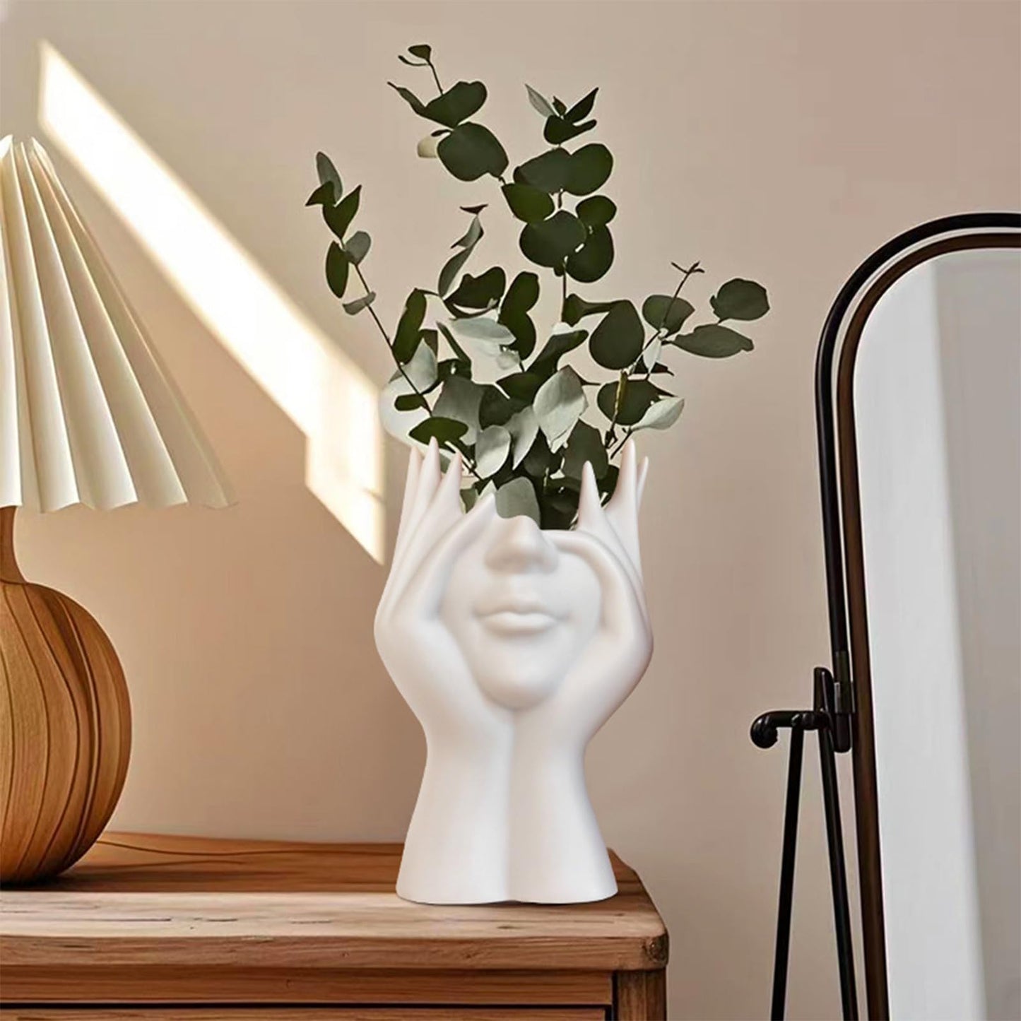 Swanswick Decorative Face Planter, White Plastic Head Vase, Modern Art Flower Pot（Plastic）