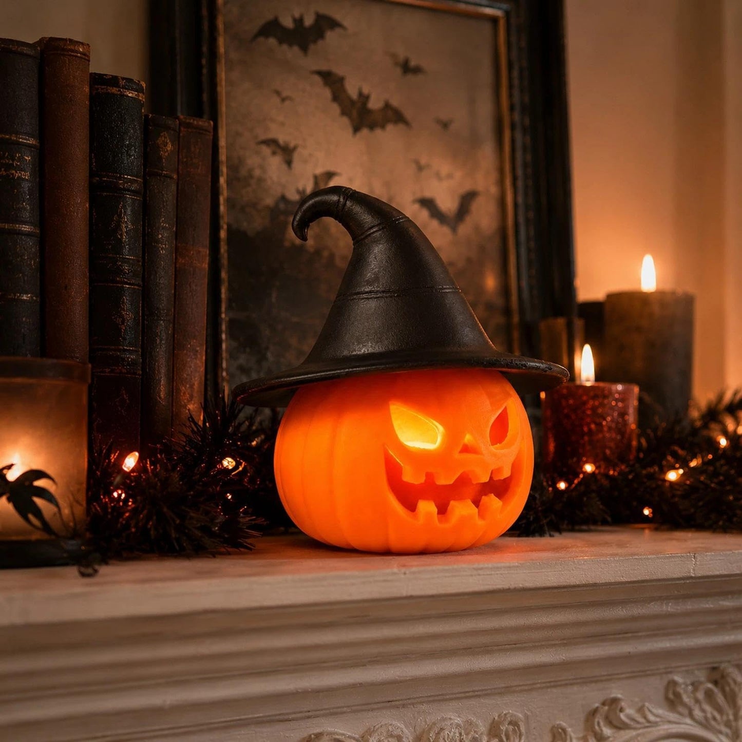 LOGOFUN Light Up Halloween Pumpkin Figurine Small LED Pumpkin Light Battery Operated for Trick or Treat Table Window Display Decoration 7.9X7.9X7.9cm/3.11X3.11X3.11in