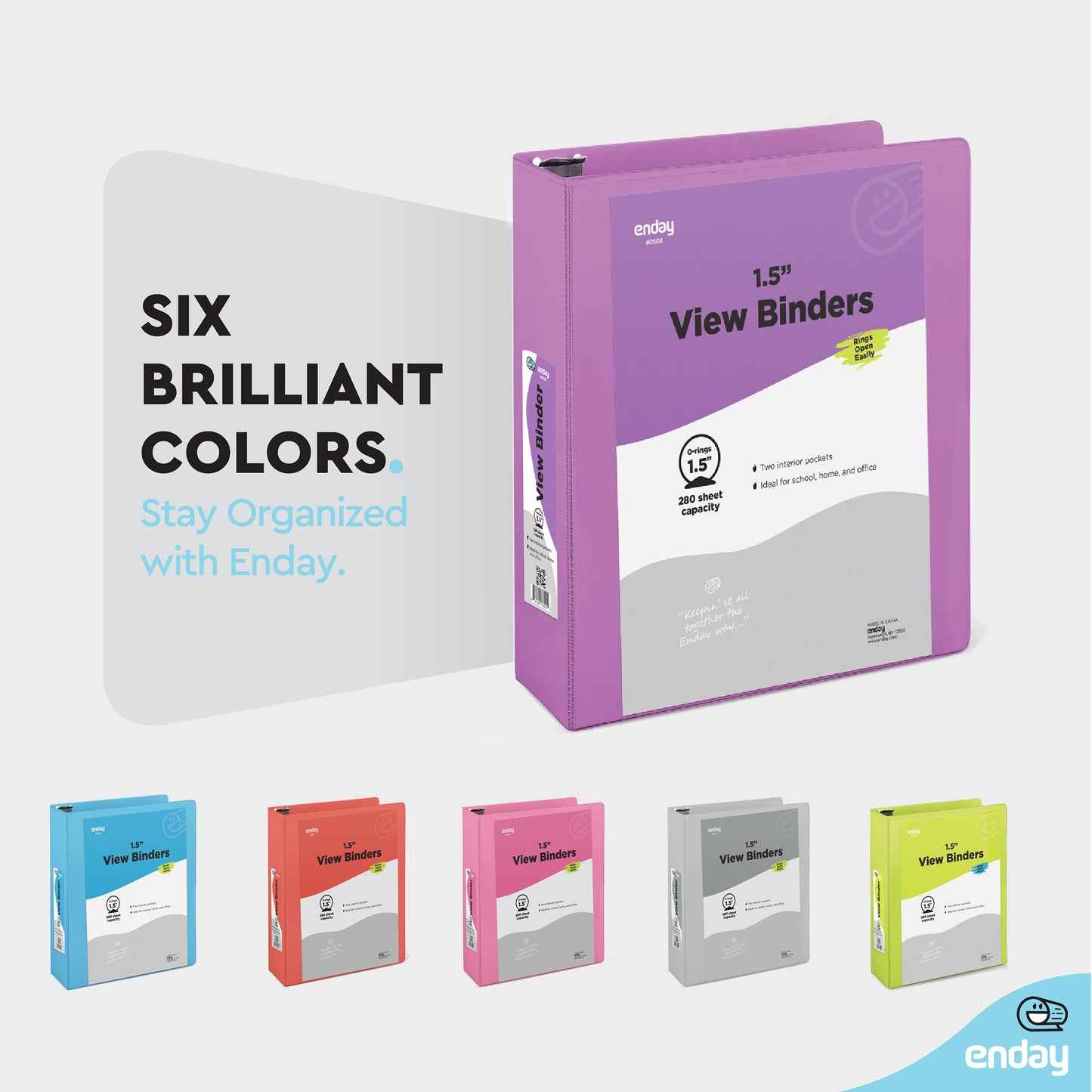 Enday 3 Ring Binder 1.5 Inch, Purple Heavy Duty Three Ring Binder, 325 Sheets Capacity - 1.5 Inch Binder for Home School and Office