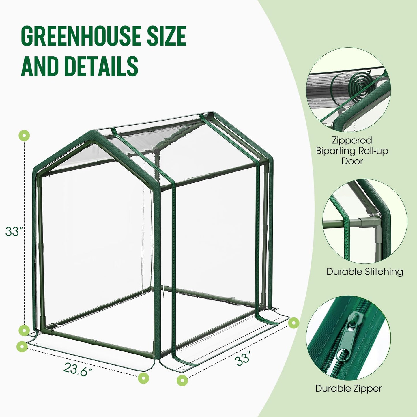 Mini Greenhouse with Zippered Doors & Roll-up Windows, Elevated Bottom Portable Plant Hot House with Durable PVC Cover, Water Resistant, UV Protected for Outdoor Flowers, Vegetables