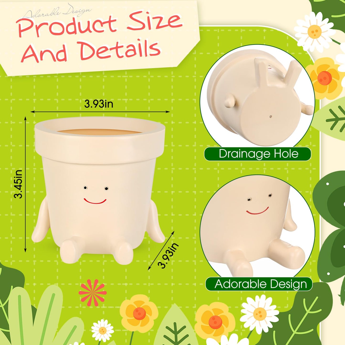 Nuogo 2 Pieces Cute Plant Pots Face Resin Succulent Flower Pot Indoor Head Planters Fun Novelty Planters with Drainage Legs Out for Christmas Plant Lover Gardening Gift Outdoor(Classic)