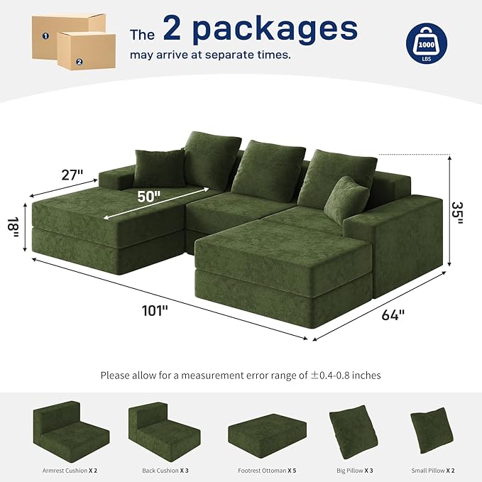 Living&Giving 101" U-Shaped Cloud Sectional Couch