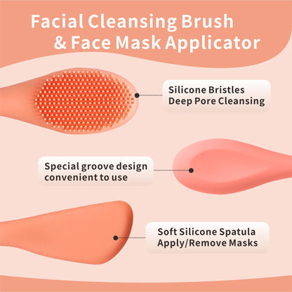 Silicone Face Scrubber, 2 in 1 Face Mask Brush, Pore Brush, Blackhead Remover, Facial Cleansing Brushes, Face Mask Applicator for Mud, Clay(Pink+Purple)