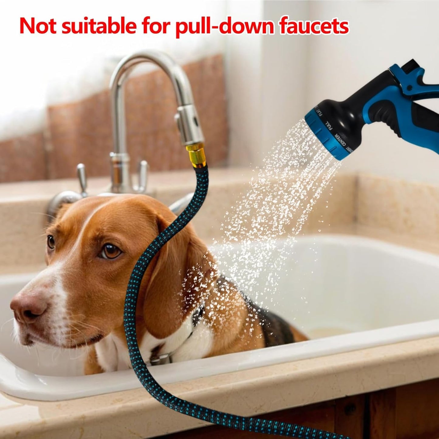Lotoo Sink Hose Attachment for Faucet with 7 Adapters, 75 FT Indoor Faucet Hose for Kitchen Sink or Bathroom Sink Faucet with 10-Function Nozzle, Watering, Washing Pet, Household Cleaning, Car Washing