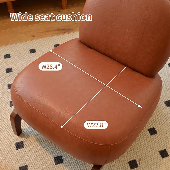 KEIKI Accent Chair with Solid Wood Legs, Faux Leather Single Seat Sofa