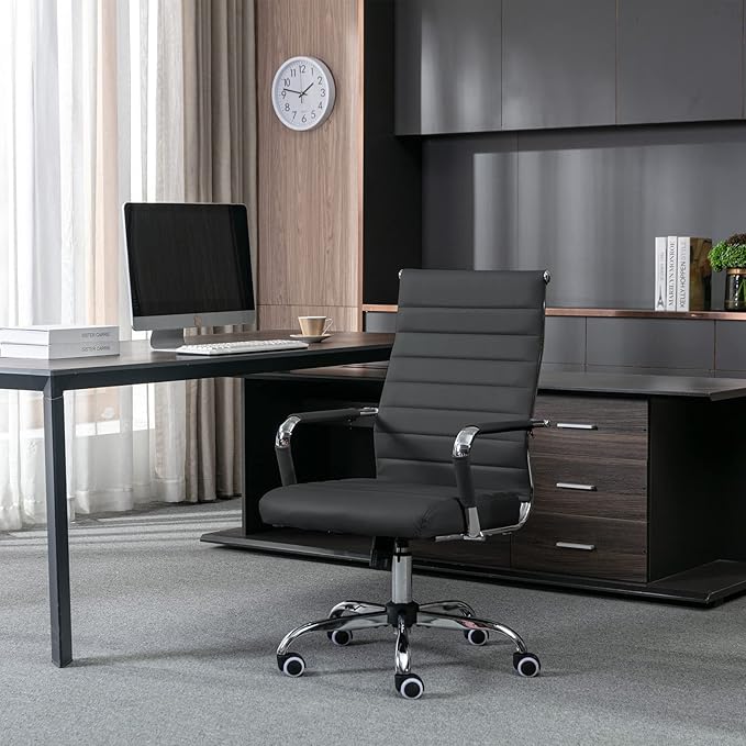 Home Office Chair Ribbed, Modern Leather Conference Room Chairs, Ergonomic
