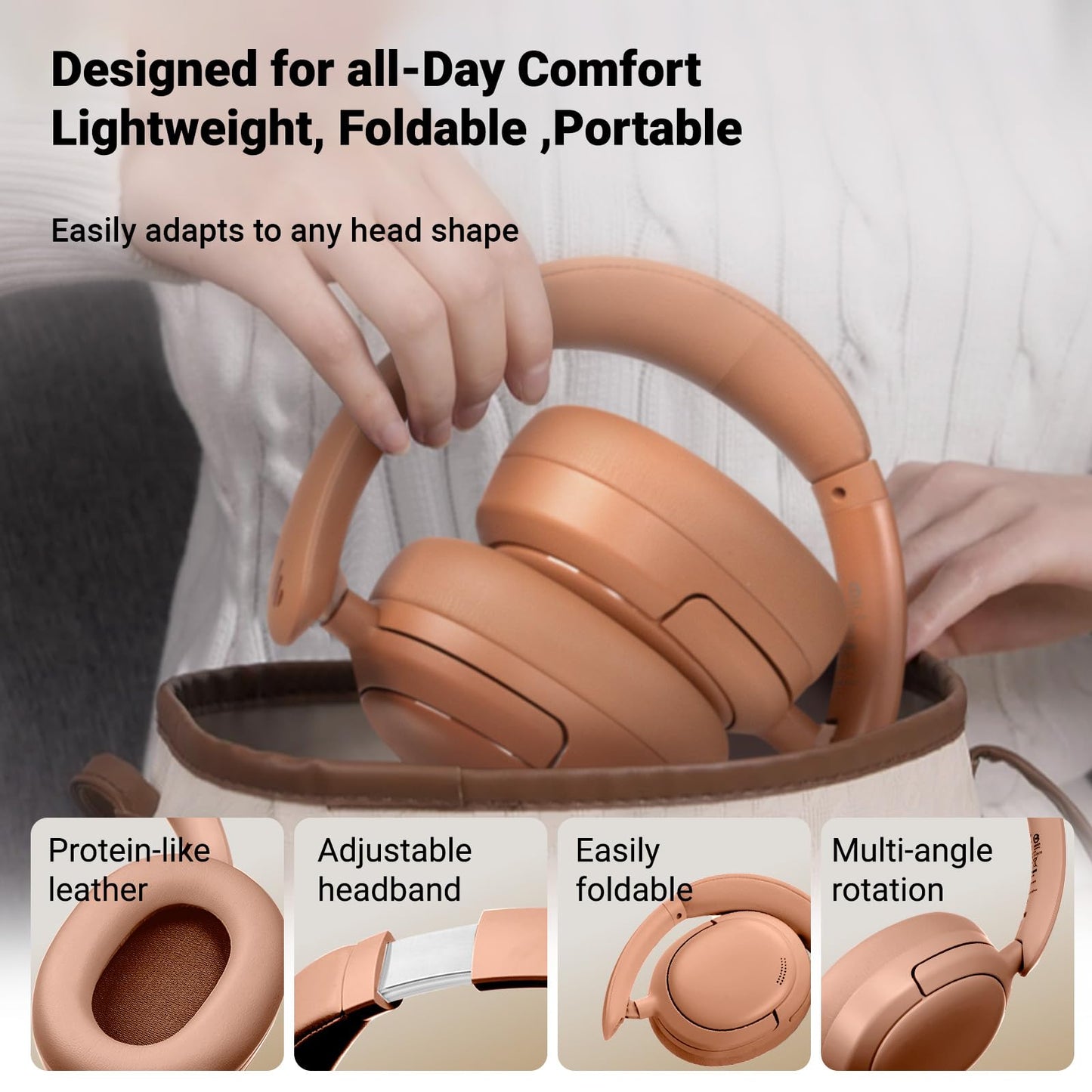 Edifier V80 Hybrid Active Noise Cancelling Headphones, True Wireless Over Ear Bluetooth Headset with 45H Playtime Hi-Res Audio Fast Charging Multipoint Connection for Travel Home Office (Brown)