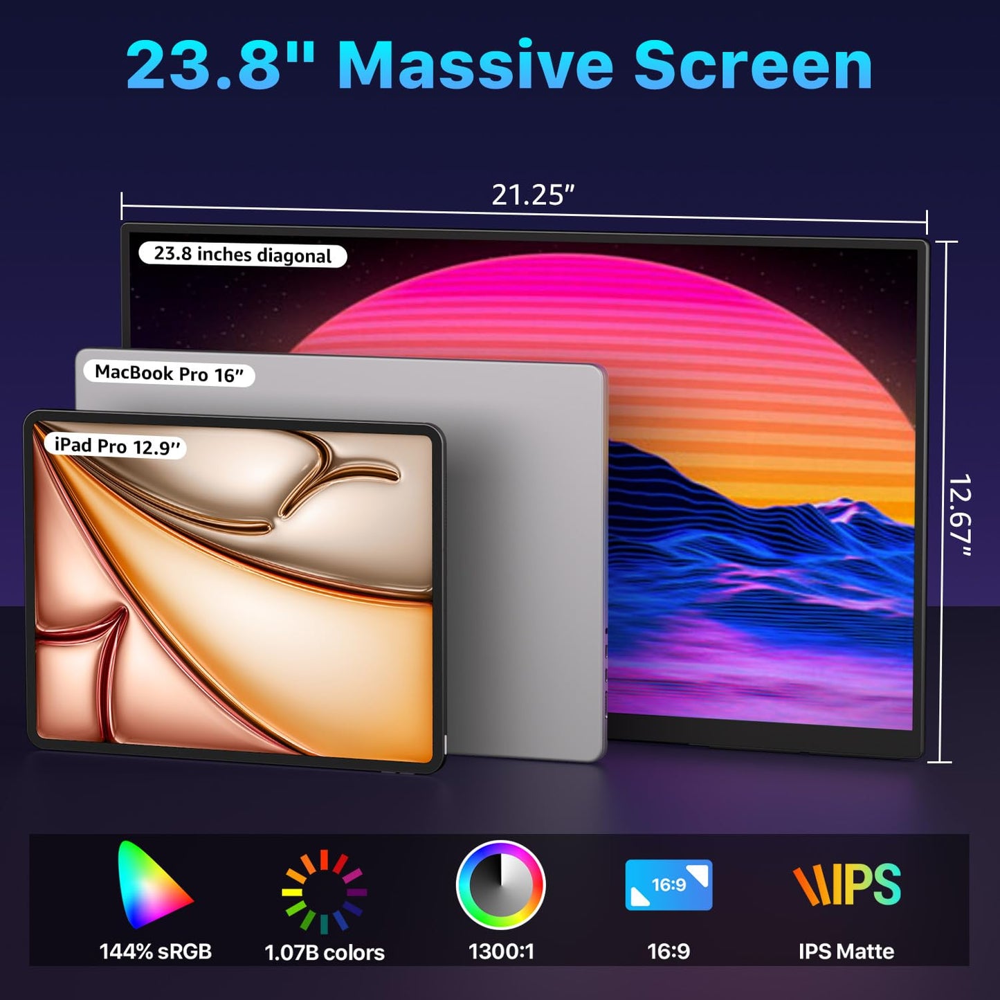 Upperizon Portable Monitor 23.8 inch 4K 3840X2160 144% sRGB 60Hz HDR HDMI USB-C Travel Monitor for Laptop MacBook PC Surface PS5 Xbox, Large External Display with Kickstand & Speakers, VESA Compatible