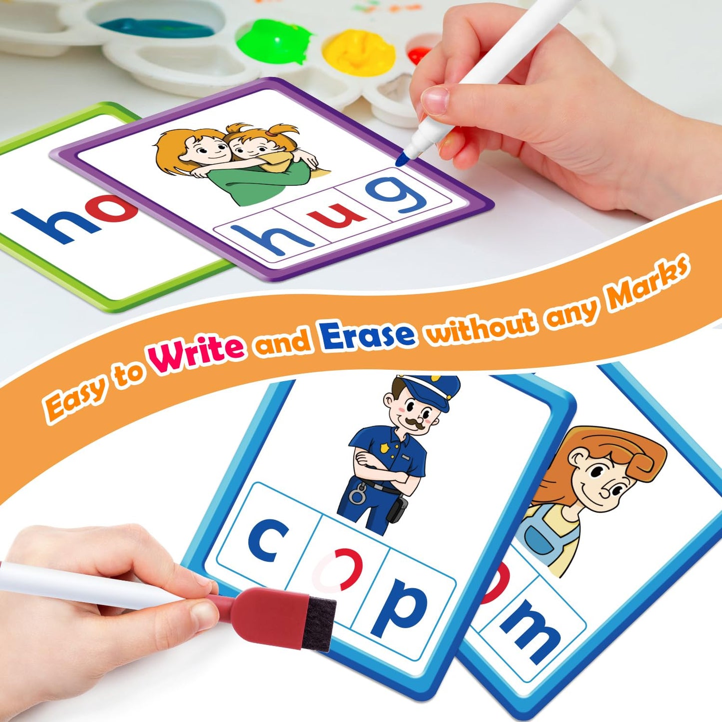 Torlam CVC Word games Phonics Games Sight Words Flash Cards, Spelling Reading Learning Flashcards, Speech Therapy Toy Preschool Kindergarten Classroom Learning Activities Must Have Homeschool Supplies