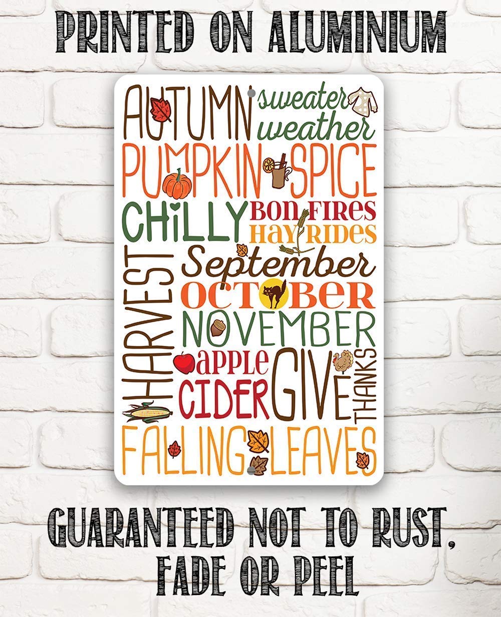 Sweater Weather Pumpkin Spice Metal Sign - Fall and Halloween Home Decor, Autumn Leaves Porch Display, Thanksgiving Season Wall Art Plaque - 8x12 Inch Indoor Outdoor Durable Tin Poster