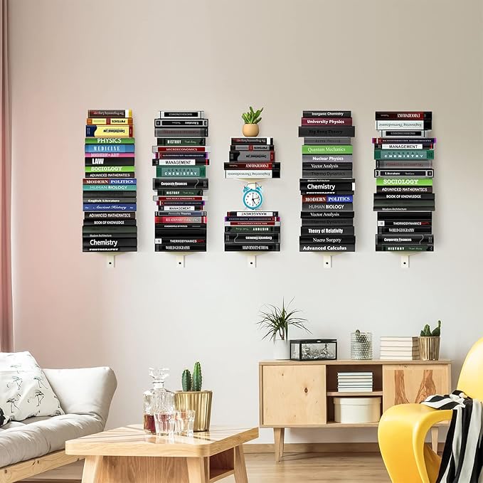 Floating Book Shelves for Wall, 4 Tier Invisible Floating Bookshelf, Vertical