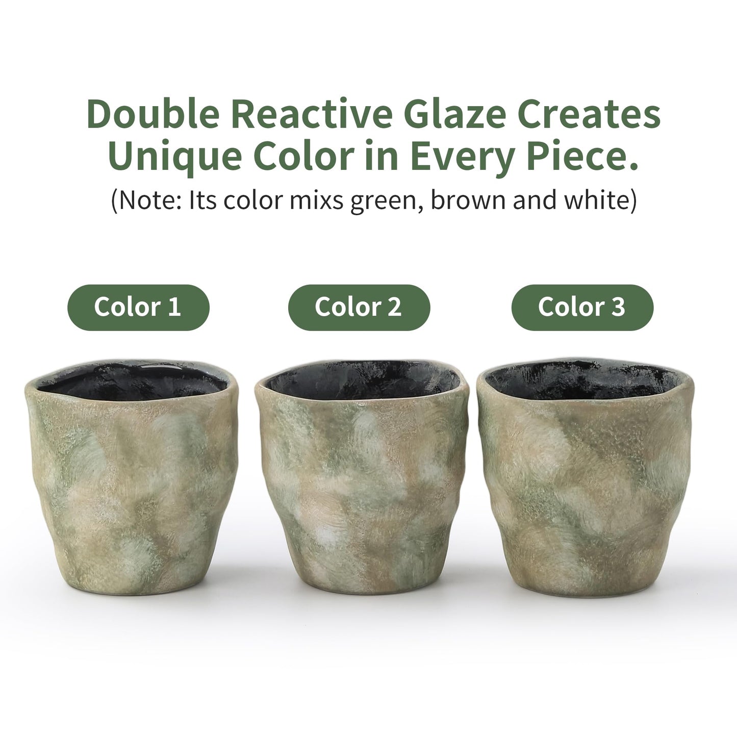 Pkeo Bbun 4+6 Inch Ceramic Planter Set of 2 with Drainage Hole,Saucer for Plants, Indoor-Outdoor Large Round Succulent Orchid Flower Pot- Cement Paint, Inner-pots not Larger Than 5 Inch Light Green