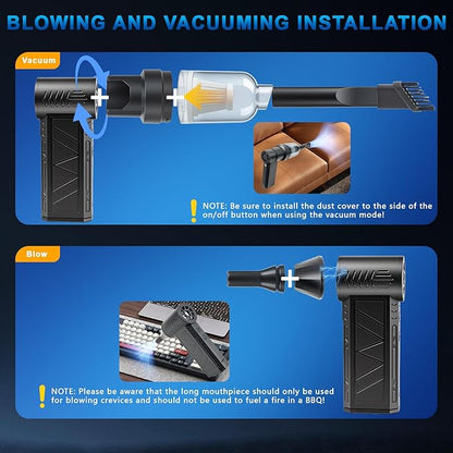 4-in-1 Compressed Air Duster with Light, Handheld Car Vacuum/Air Blower/Pump/Inflate 130000RPM Adjustable Electric Vacuum Cleaner for Computer Keyboard Car Home(Black)