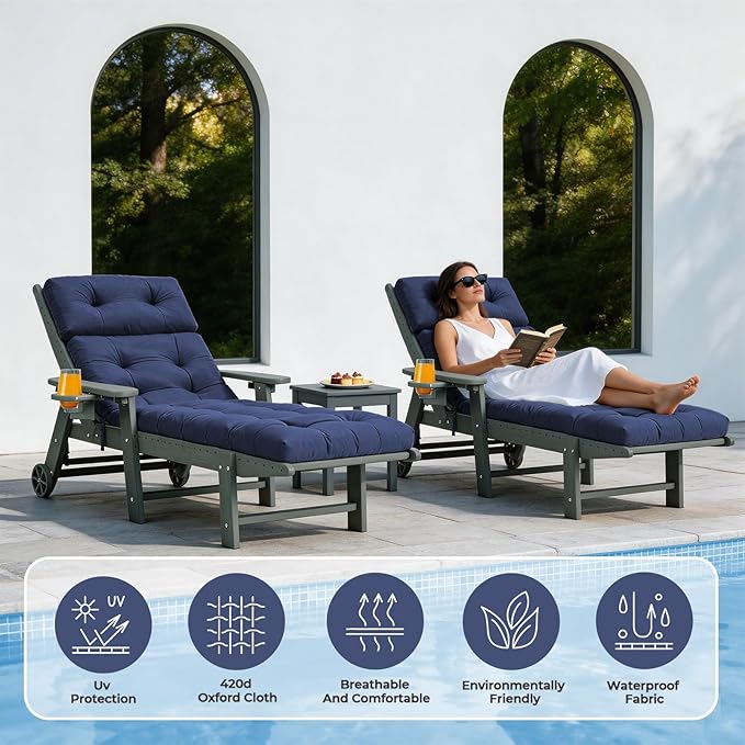 Chaise Lounge Cushion Outdoor, Waterproof Thick Patio Lounge Chair Cushion