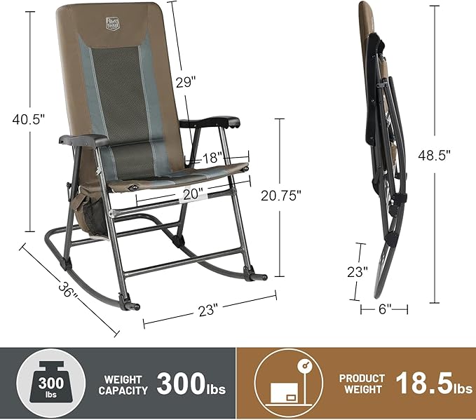 TIMBER RIDGE Outdoor Folding Rocking Chair, Hard Armrests