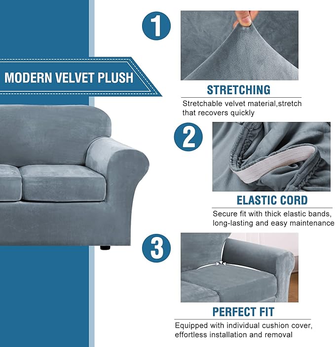 H.VERSAILTEX Rich Velvet Stretch 2 Piece Cover Chair Slipcover Sofa Cover
