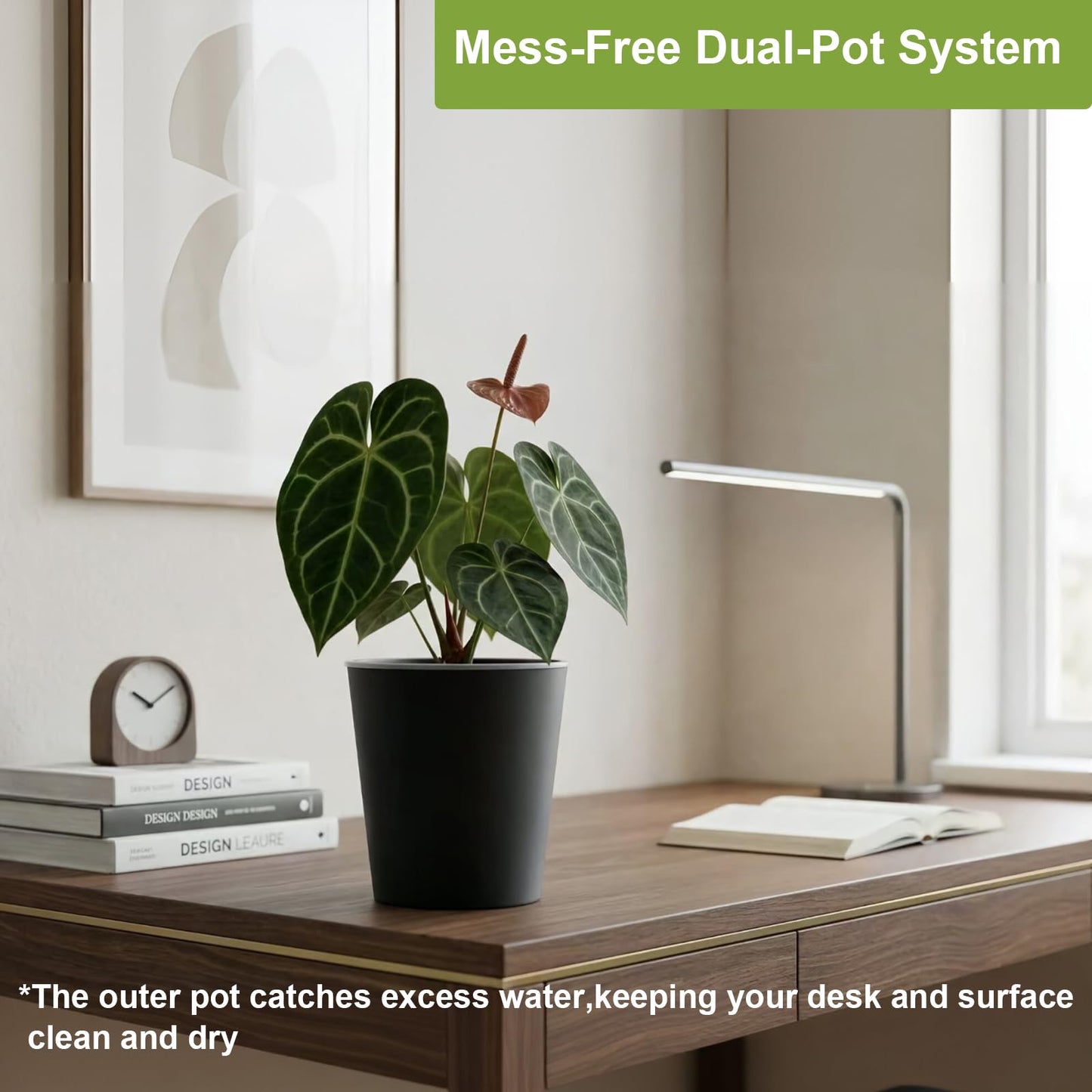 TineDew 3 Pack of 6in Plastic Cachepot with 6 inch Clear nusery Pot - self Watering Indoor Planter with Drainage for Root Visibility,semi Hydro pots for repotting Orchids,Aroid or Monstera,Black