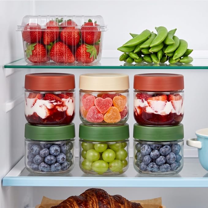 Cididu 8 Pack Overnight Oats Container with Lids, 10 Oz Clear Glass Yogurt Storage Jar, Leak Proof Empty Glass Candy Jar for Food Prep, Spice, Snacks, Jam, Beans, Cereal, Kitchen, Airtight