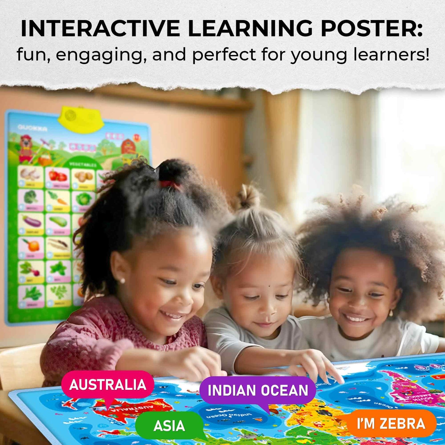QUOKKA Educational Toys for Kids 5-7 Year Old - World Map Learning Wall Chart for Toddlers Age 3 4 6+ - Interactive Speech Therapy Poster Boy Girl - Autism Puzzle Game 8-10-12