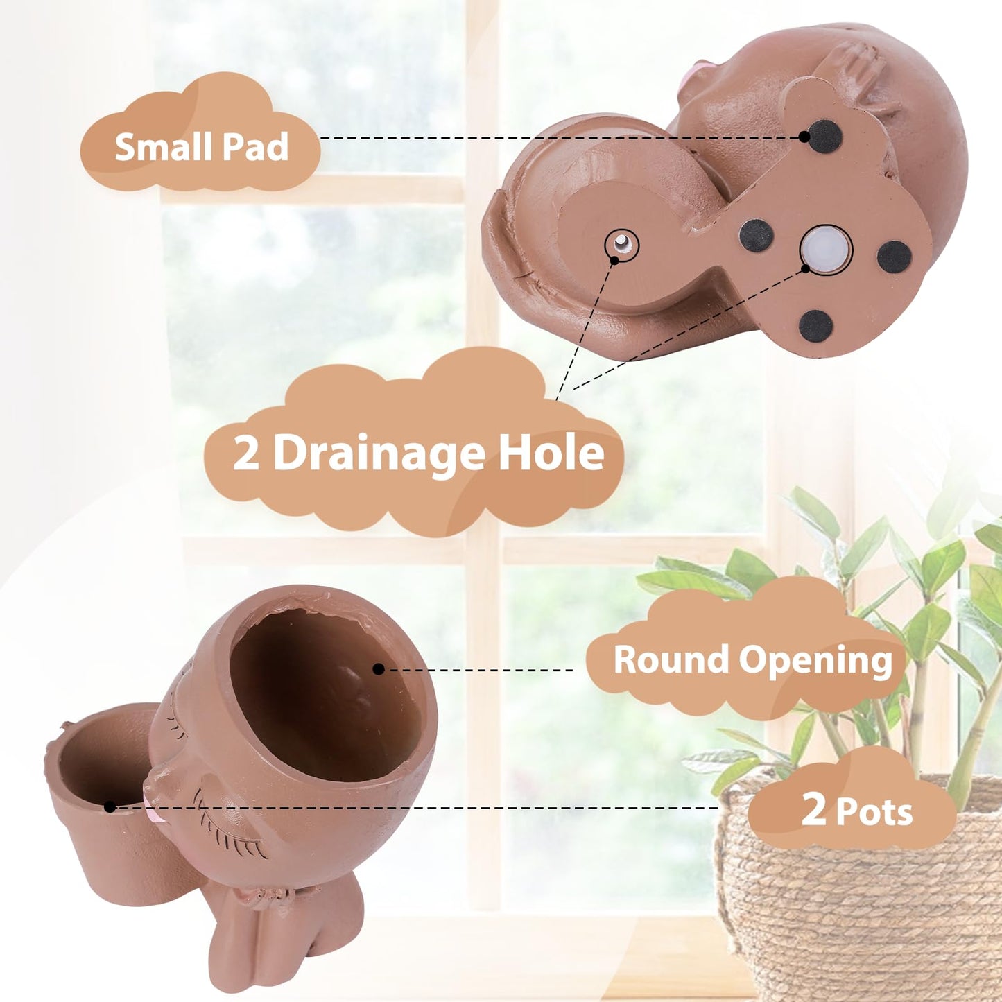 vomiceak Face Planter Pots Head Planters for Indoor Outdoor Plants - Double Plant Pots for Flower Succulent with Drainage Holes - Gift Ideas for Mother (Black Lady)