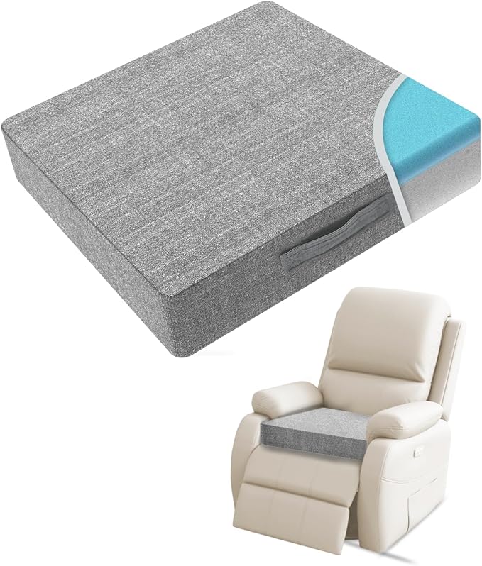 Recliner Cushion for Elderly 20x20in,Memory Foam Seat Cushion Soft and Comfy for Long Sitting on Recliner Chair,Couch,Armchair,or As Floor Pillow,Large Chair Pad (Medium Soft Grey, 3 in thickness)