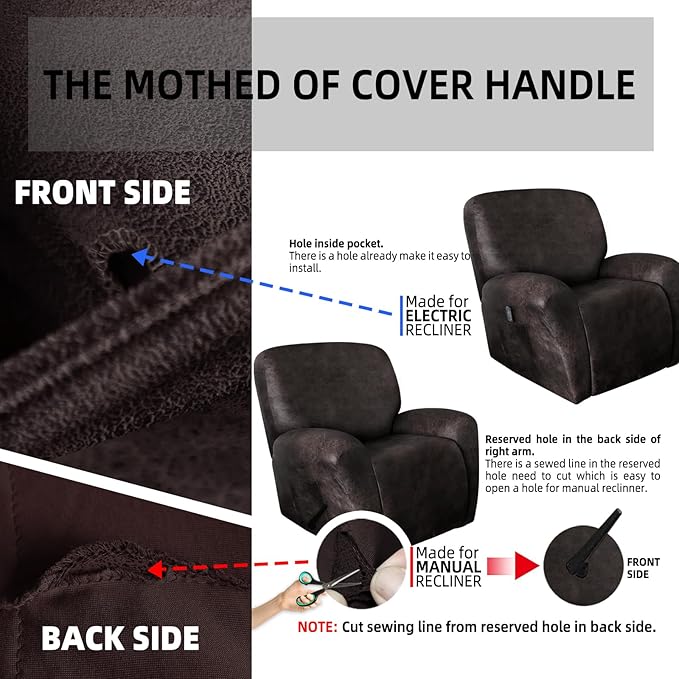 ANARACHON Leather Look Oversize Recliner Chair Covers, Thick 4 Pieces Recliner