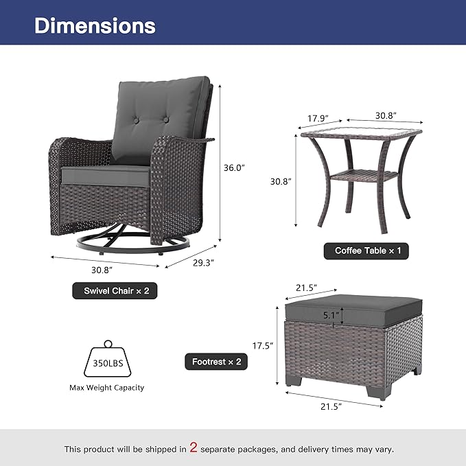 ALAULM 5-Piece Outdoor Swivel Rocking Chair Set