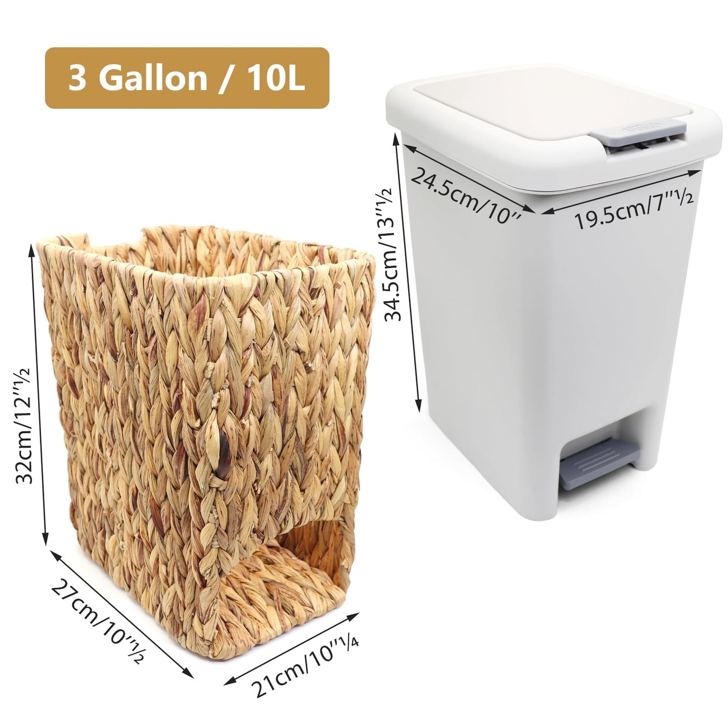 Oranwell Slim Bathroom Trash Can with Lid, 3 Gallon Small Trash Garbage Can Narrow Rubbish Waste Bin Basket with Press Top Step On Wicker Slim Wastebasket Wastepaper Basket for Bath Bedroom Office