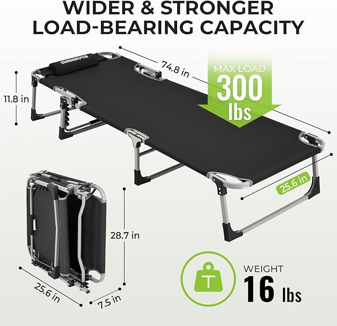 FUNDANGO Oversize Lounge Chair Outdoor, 300 lbs Large Camping Cots