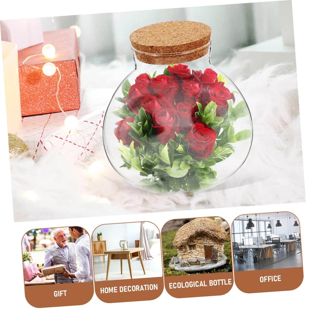 VICASKY Micro Landscape Terrarium Holder Decorative Cork Glass Bottle for Plants DIY Landscaping Round Sealed Container for Home Decor Party Accent