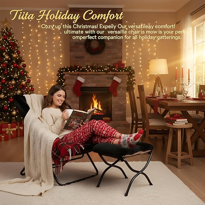 Tiita Folded Chair with Ottoman, Soft Faux Fur Oversized Folding Accent Chair