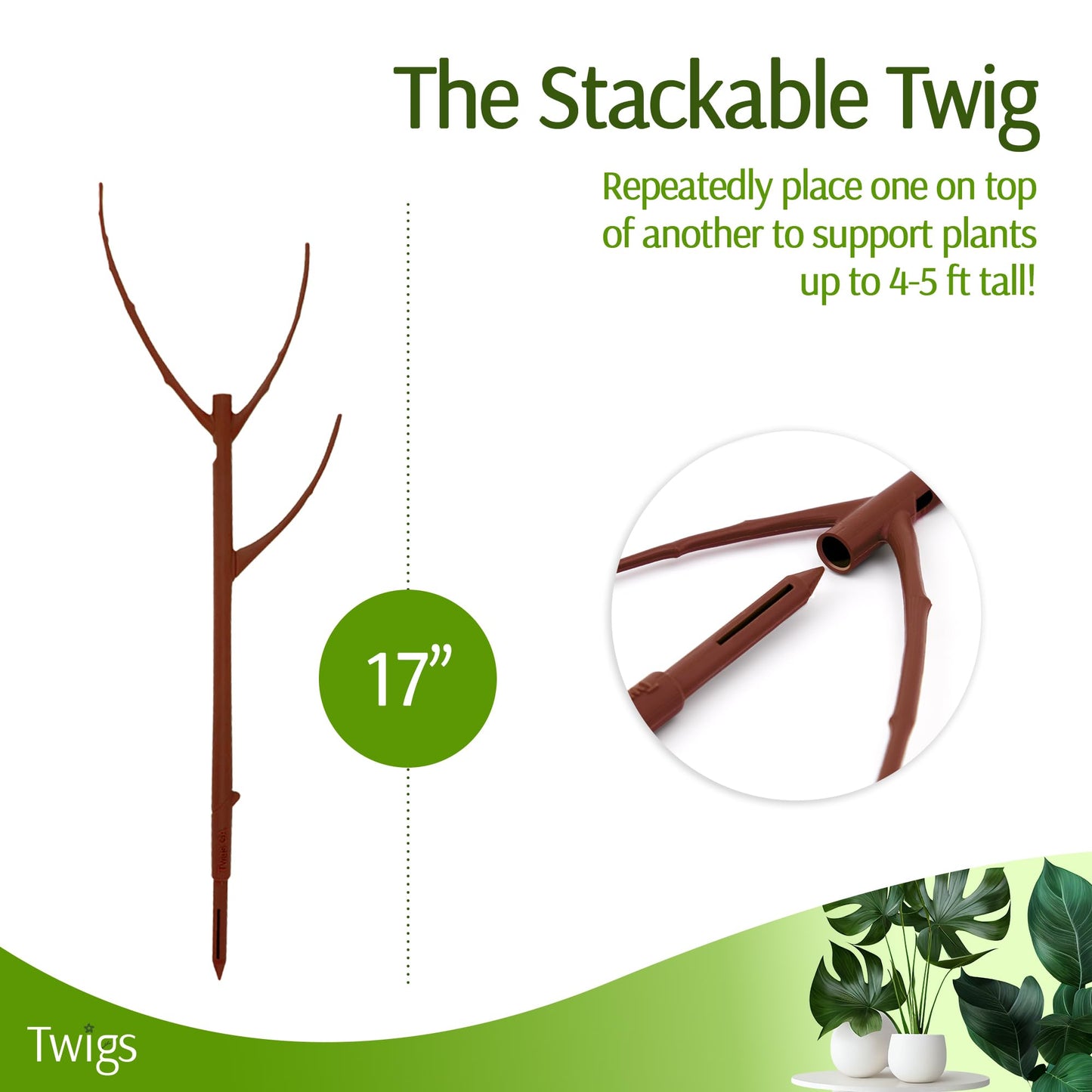 Twigs GA - Stackable Plant Support Stakes, Indoor & Outdoor Houseplant Stem Support, Garden Accessories, Durable Trellis Alternative for Climbing & Potted Plants - Begonia Red, 3 Pack, 17" L