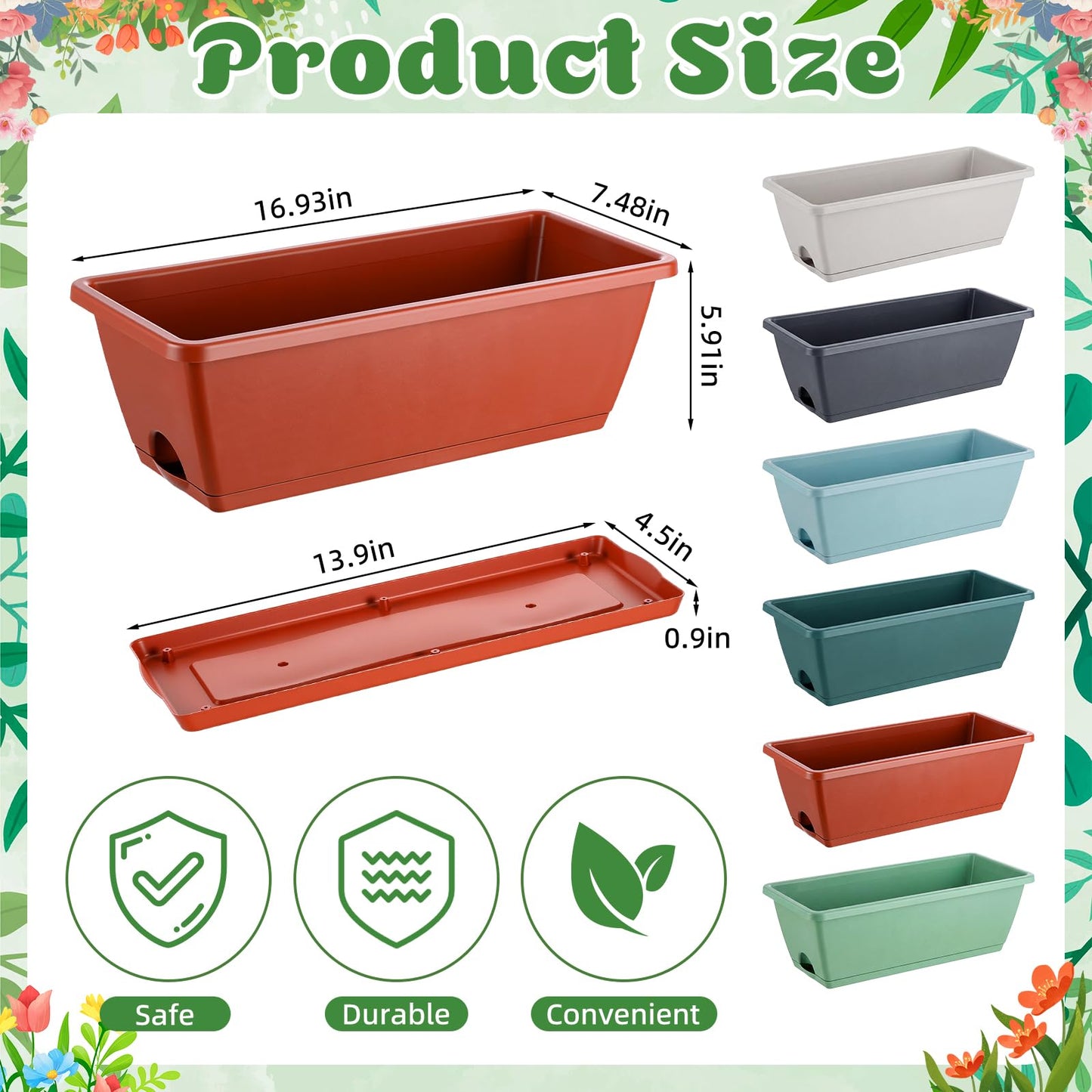 Purpeak 12 Pack Window Box Planter 17 Inches Rectangular Vegetable Flower Planters with Drainage Holes and Saucers Plastic Flower Pots Coloful Herb Planter for Indoor Outdoor Patio Garden Home Decor