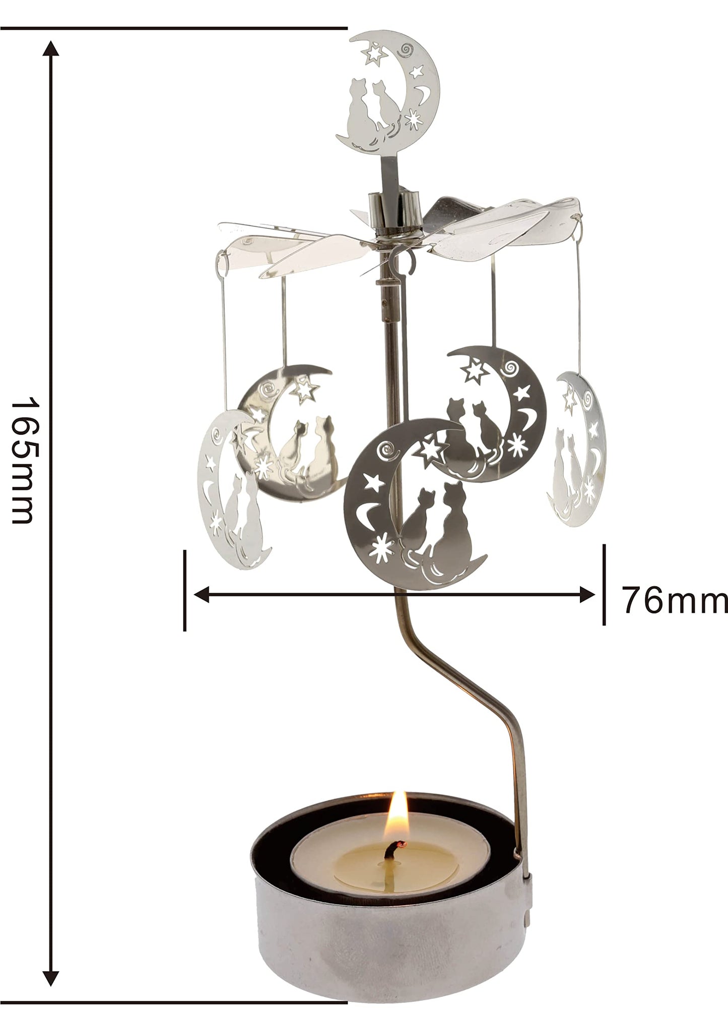 HOKHBCW Rotary Candle Holder Spinning Candleholder Metal Small Gift (Moon+cat)