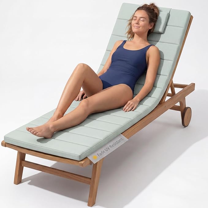 Quilted Chaise Lounge Outdoor Patio Furniture Cushions | Water-Resistant Patio