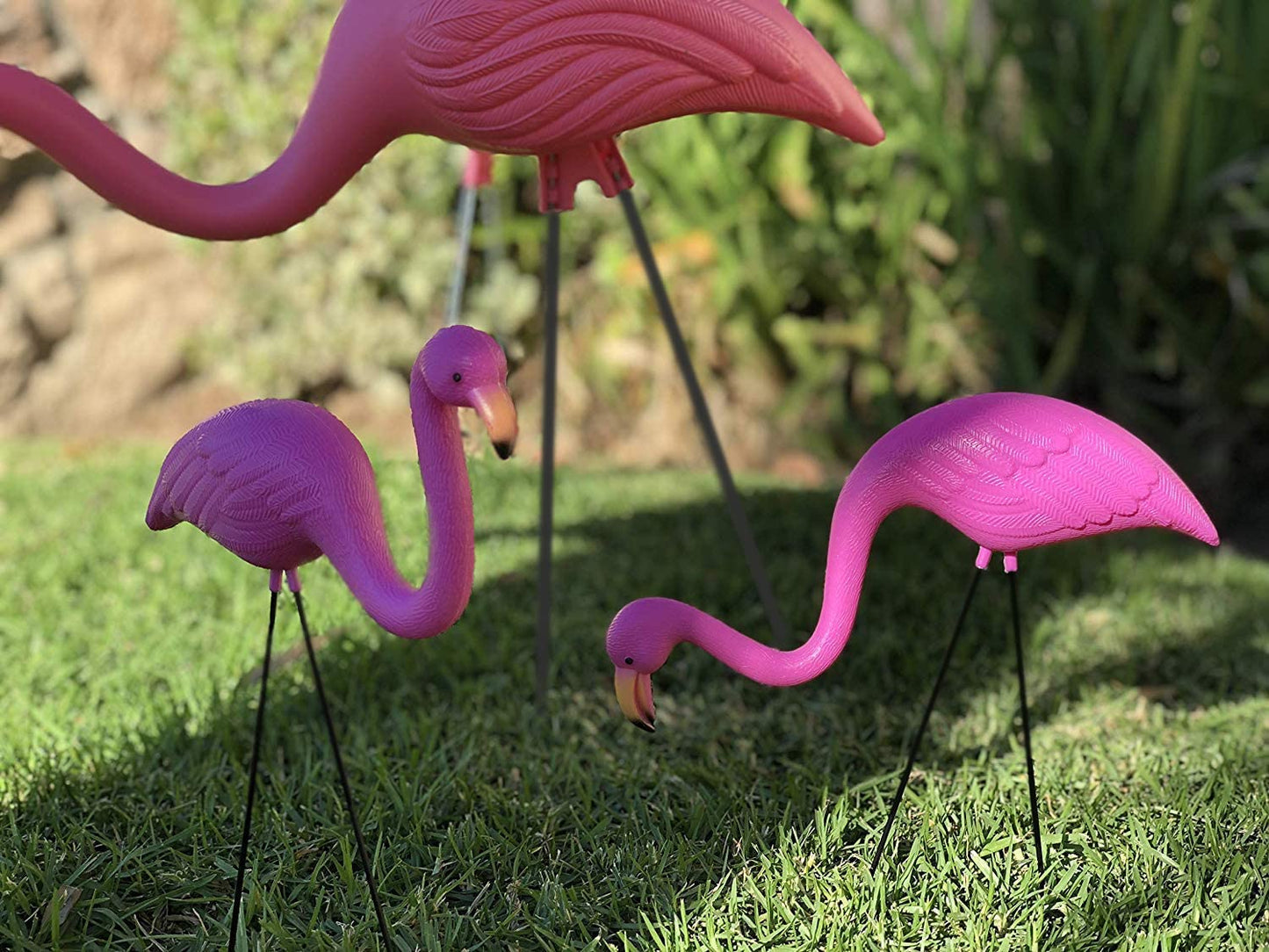 GIFTEXPRESS Pink Flamingos Yard Decorations - 4 Pack Small 14" Tall Plastic Flamingo Statue w/Metal Stakes - Lawn Ornaments & Garden Decor for Outdoor Parties