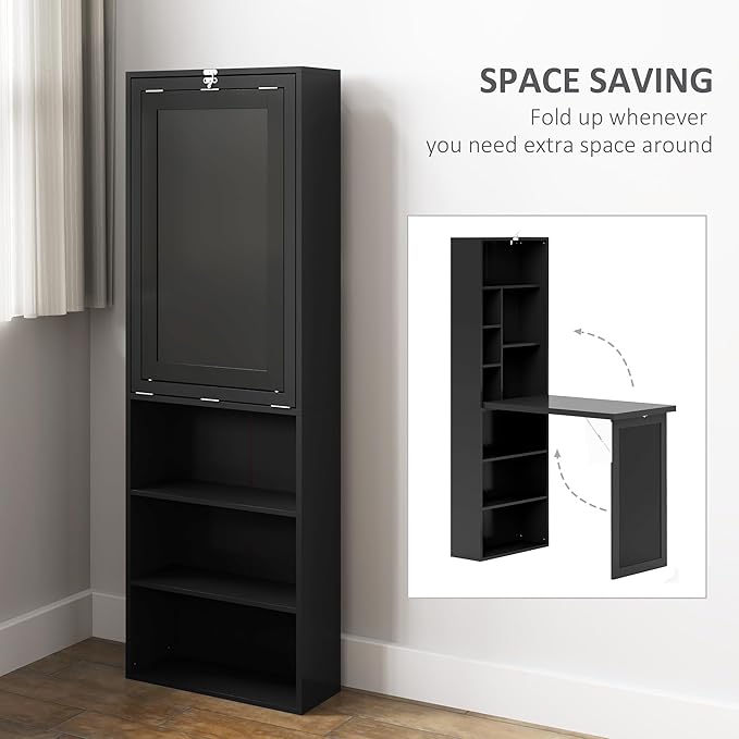 HOMCOM Foldable Convertible Writing Table, Wall Mounted Space-Saving Computer
