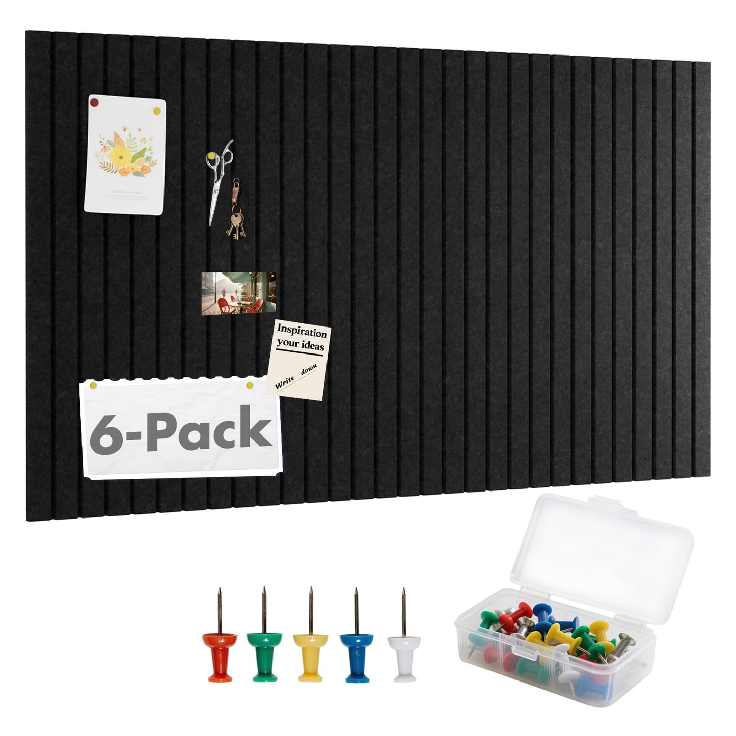 Cork Board Tiles for Wall with Push Pins, Removable 36" x 24" Slat Bulletin Board Sets, Adhesive Pin Board | Magrowill 6 Packs Felt Panels for Interior Wall Decor