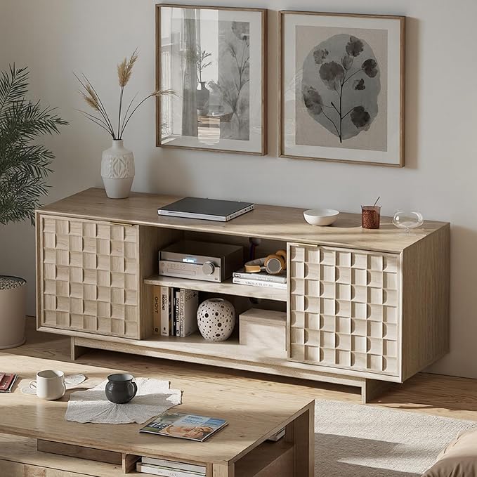 COLAMY TV Stand with Two Doors, Entertainment Center 59" with Adjustable