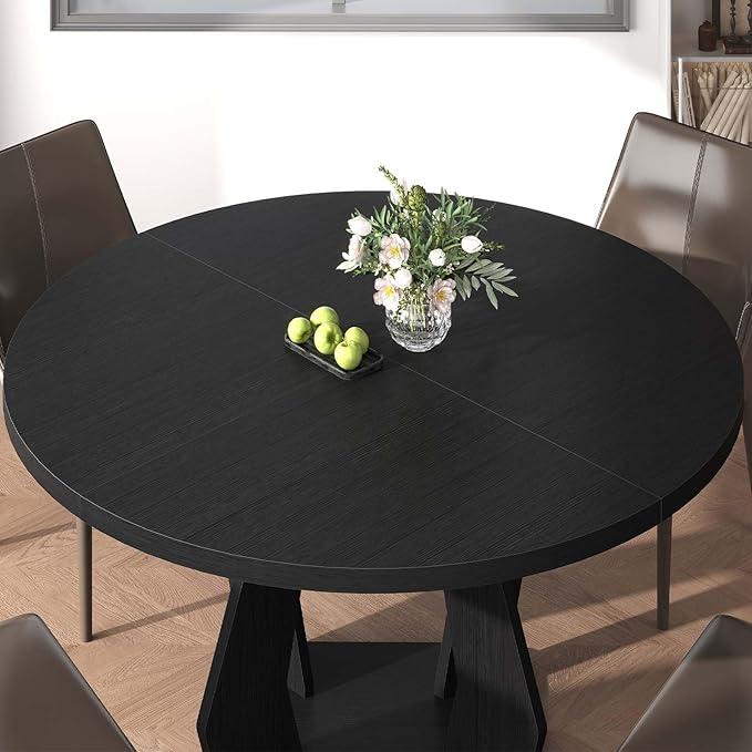 IBF Black Round Dining Table for 4-6, 47 Inch Kitchen Table