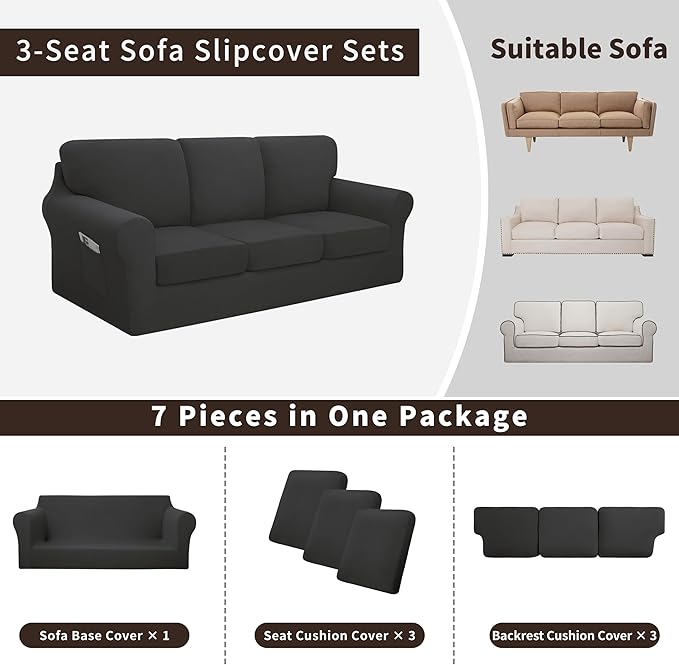 Easy-Going 7 Pieces Stretch Couch Cover Washable Sofa Cover Set
