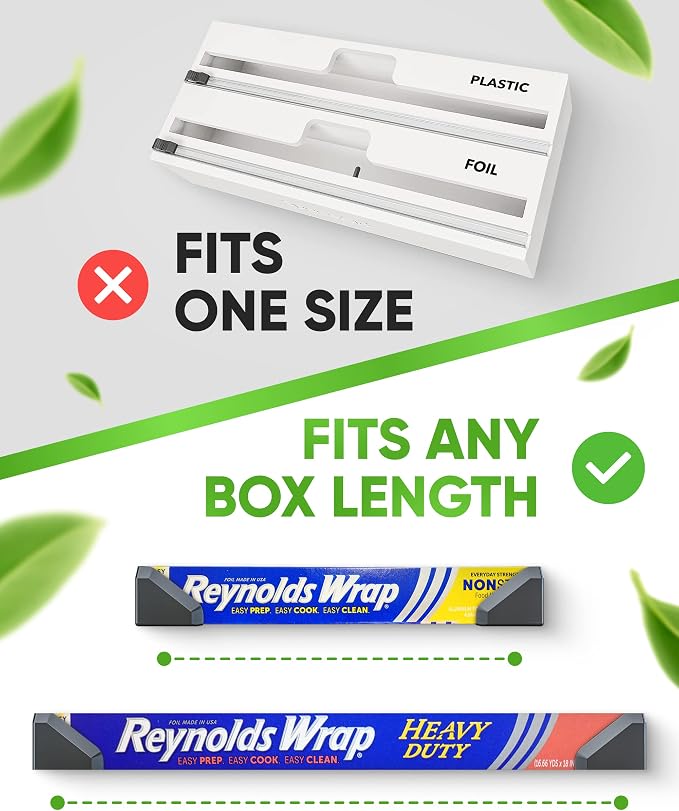 Skywin Set of 2 Adhesive Foil and Plastic Wrap Organizer, Fits Box Width up to 2.4in/61mm Aluminum Foil Organization and Storage Holder (Black)