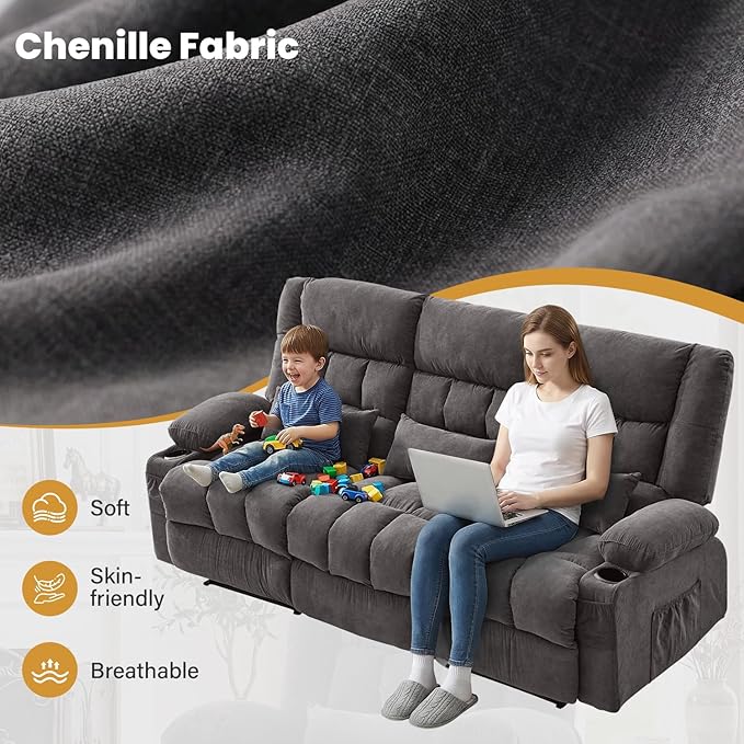 BOSMILLER Reclining Sofa with Cup Holders