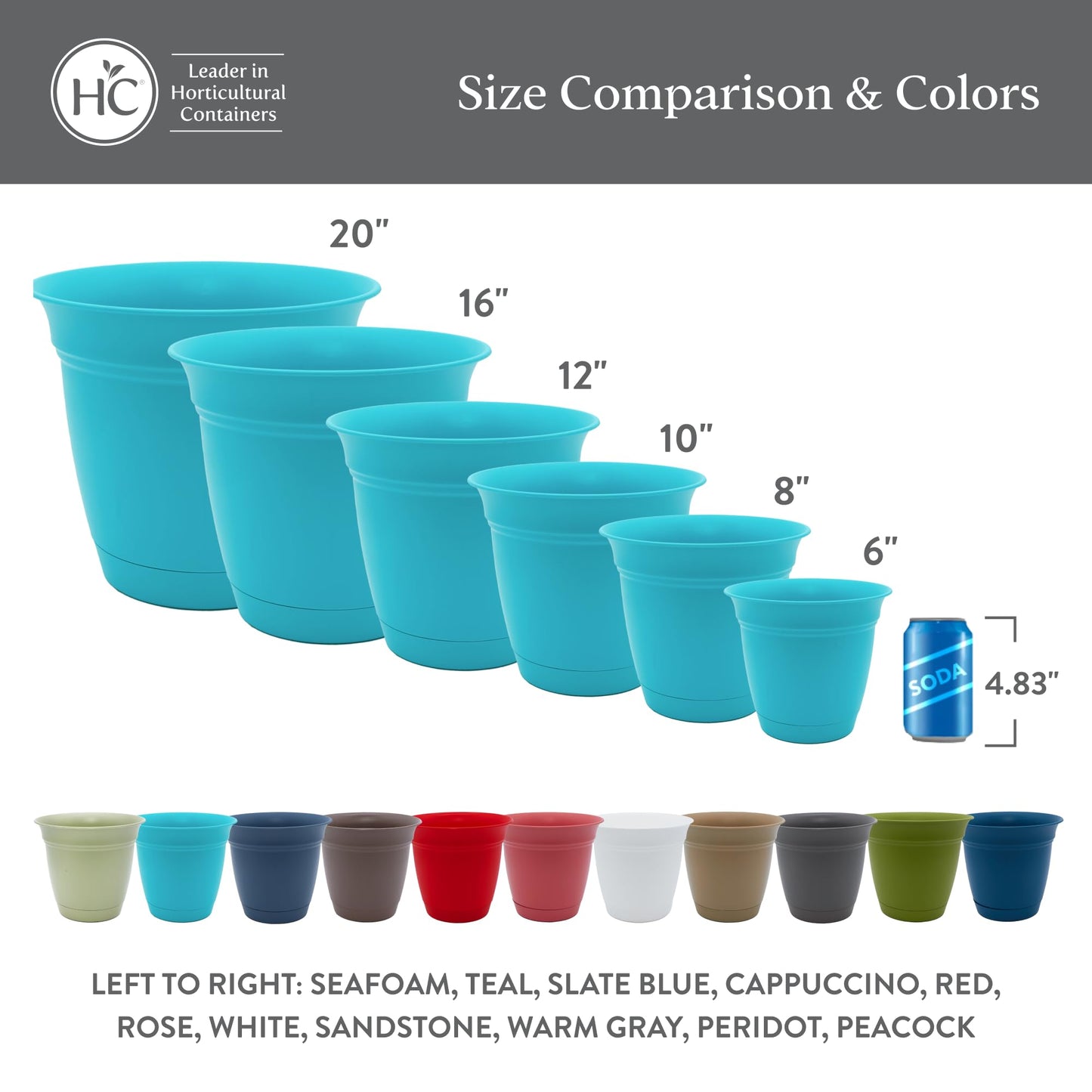 The HC Companies Eclipse Round Planter with Saucer - Outdoor & Indoor Plant Pot with Drainage Holes - Lightweight, UV-Resistant Plastic Pots for Plants, Flowers & Herbs (16" Slate Blue, Pack of 1)